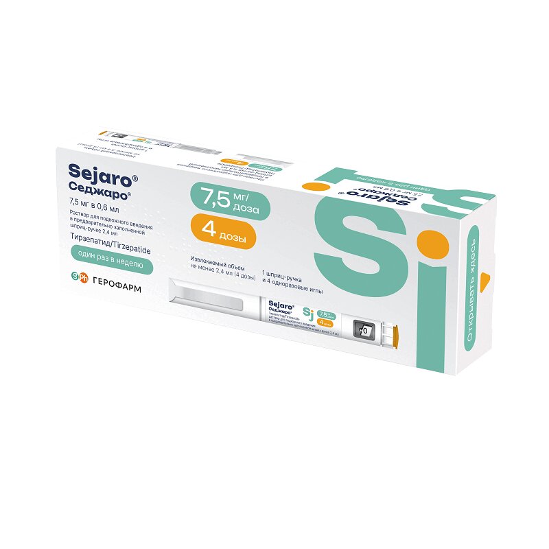 Изображение товара Седжаро раствор 7,5 мг/доза для лечения диабета и ожирения, 2.4 мл