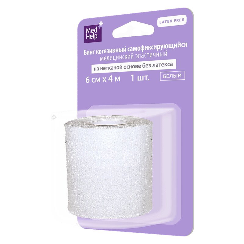Изображение товара MedHelp Бинт когезивный эластичный самофиксирующийся без латекса 6 см х 4 м белый