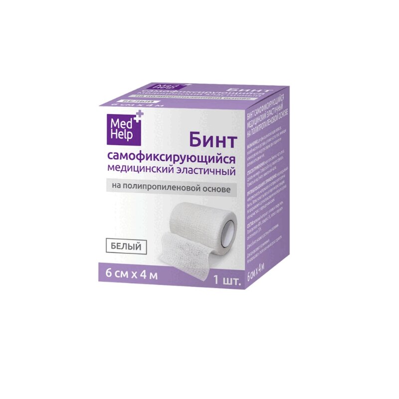 Медхелп Бинт Когезивный Эластичный Самофиксирующийся На Полипропиленовой Основе 6Смх4м Белый