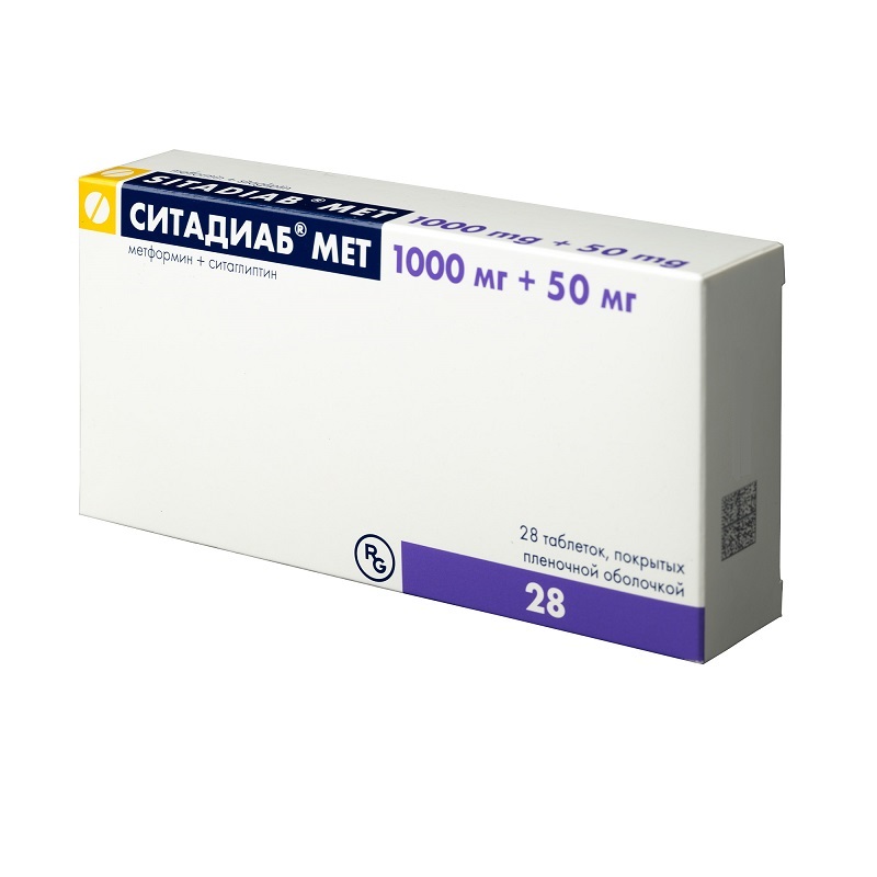 Изображение товара Ситадиаб Мет таблетки 1000 мг+50 мг 28 шт - контроль глюкозы при сахарном диабете 2 типа