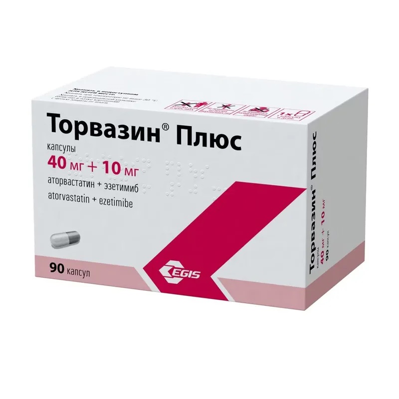 Изображение товара Торвазин Плюс капсулы 40 мг+10 мг 90 шт для снижения холестерина