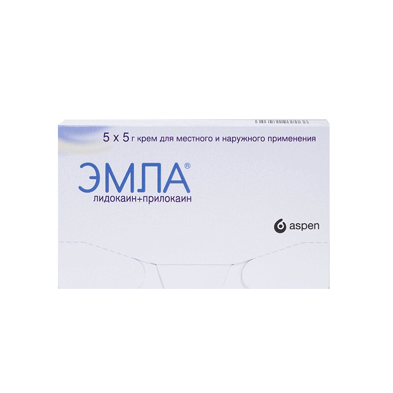 

Эмла 25 мг/г+25 мг/г крем для местного и наружного применения 5 г 5 шт