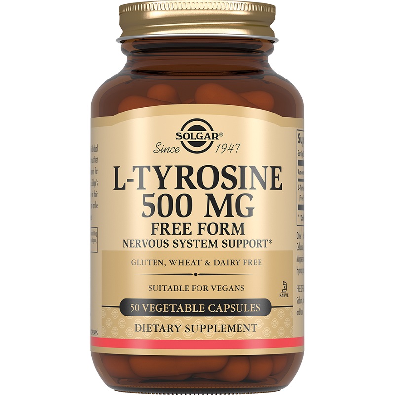 Изображение товара Solgar L-Тирозин 500 мг капсулы 50 шт - биологическая добавка для поддержки нервной системы