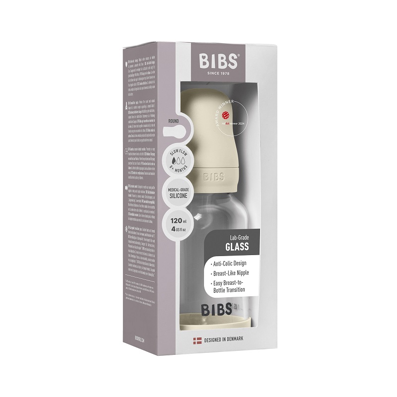 Изображение товара Bibs Бутылочка стеклянная для кормления с силиконовой соской медленный поток 120 мл слоновая кость Изображение товара Bibs Бутылочка стеклянная для кормления с силиконовой соской медленный поток 120 мл слоновая кость