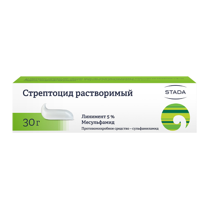 

Стрептоцид растворимый 5% линимент для наружного применения 30 г
