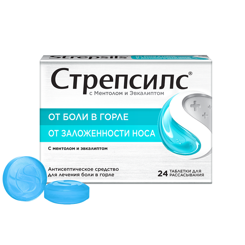 Стрепсилс с ментолом и эвкалиптом таблетки ментол-эвкалипт 24 шт лакомство для собак мнямс dental зубные спонжи с эвкалиптом 25 г