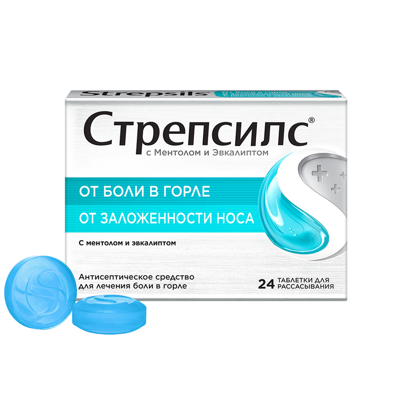 Изображение товара Стрепсилс с Ментолом и Эвкалиптом таблетки для рассасывания 24 шт