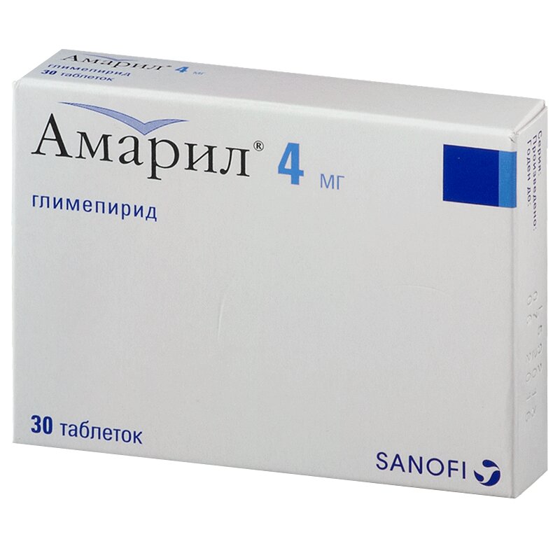 Изображение товара Амарил 4 мг таблетки для лечения диабета 2 типа, 30 шт