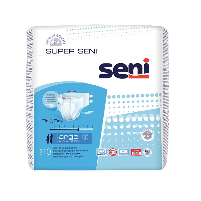 Seni Супер Подгузники для взрослых р.L 10 шт подгузники для взрослых aid ферстэйд 10шт р м