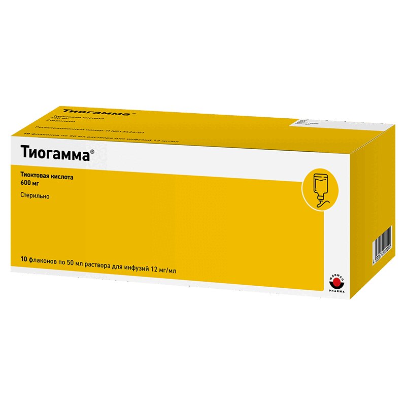 Изображение товара Тиогамма 12 мг/мл раствор для инфузий 50 мл 10 шт — при диабетической и алкогольной полиневропатии