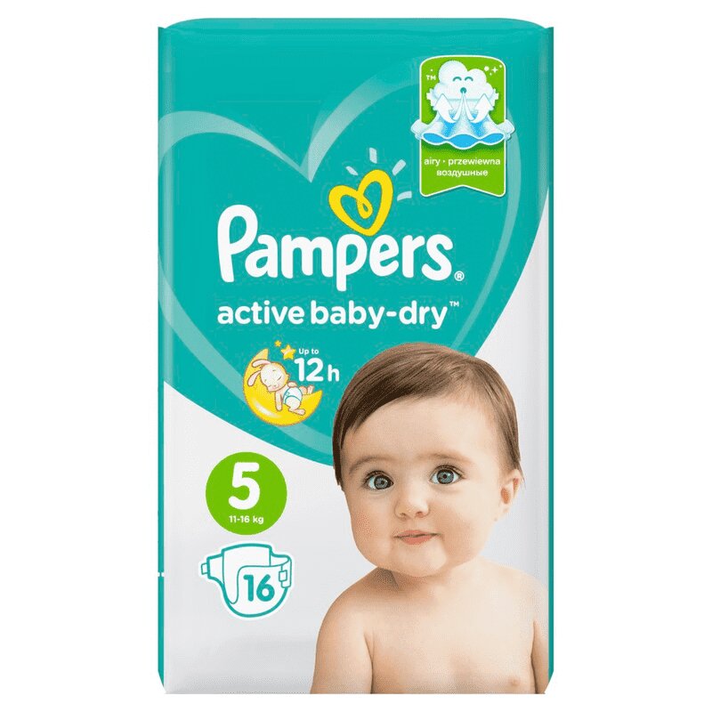 Pampers Актив Бэби-драй Подгузники р.5 (11-16 кг) 16 шт бэби формула омега 3 паст жев 30 рыбки мишки