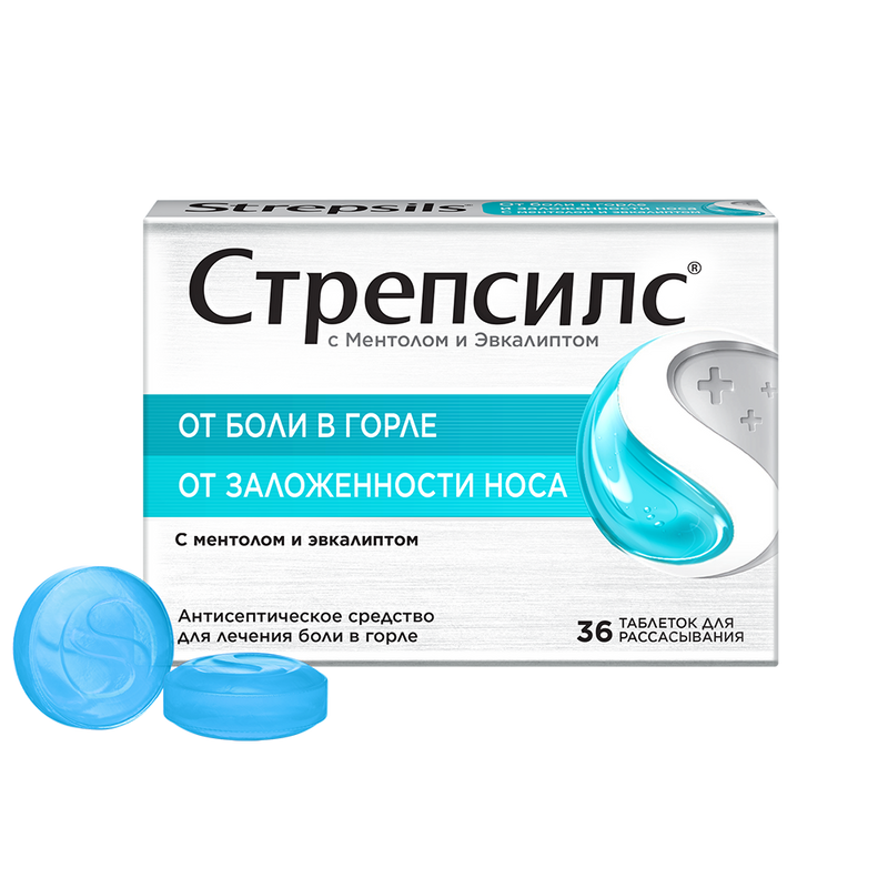 Изображение товара Стрепсилс с Ментолом и Эвкалиптом таблетки рассасывания 36 шт для горла