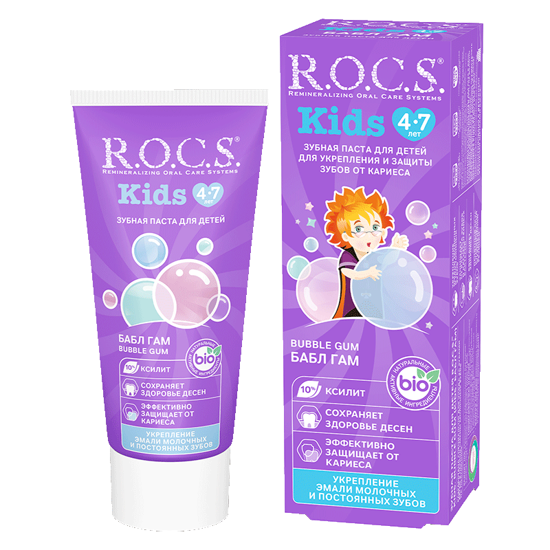 Изображение товара R.O.C.S. Kids Зубная паста для детей 4-7 лет Бабл Гам 45 г