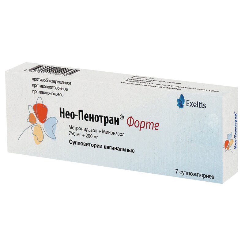 Изображение товара Нео-Пенотран Форте 750 мг+200 мг вагинальные суппозитории 7 шт