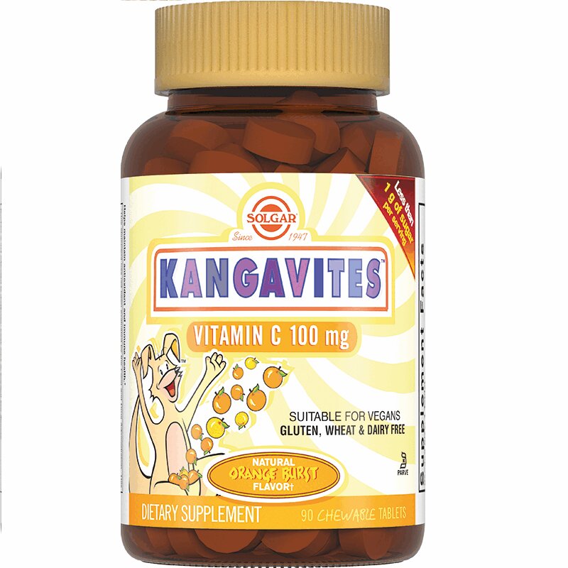 Solgar Кангавитес вит С 100 мг со вкусом апельсина таблетки жевательные для детей 90 шт