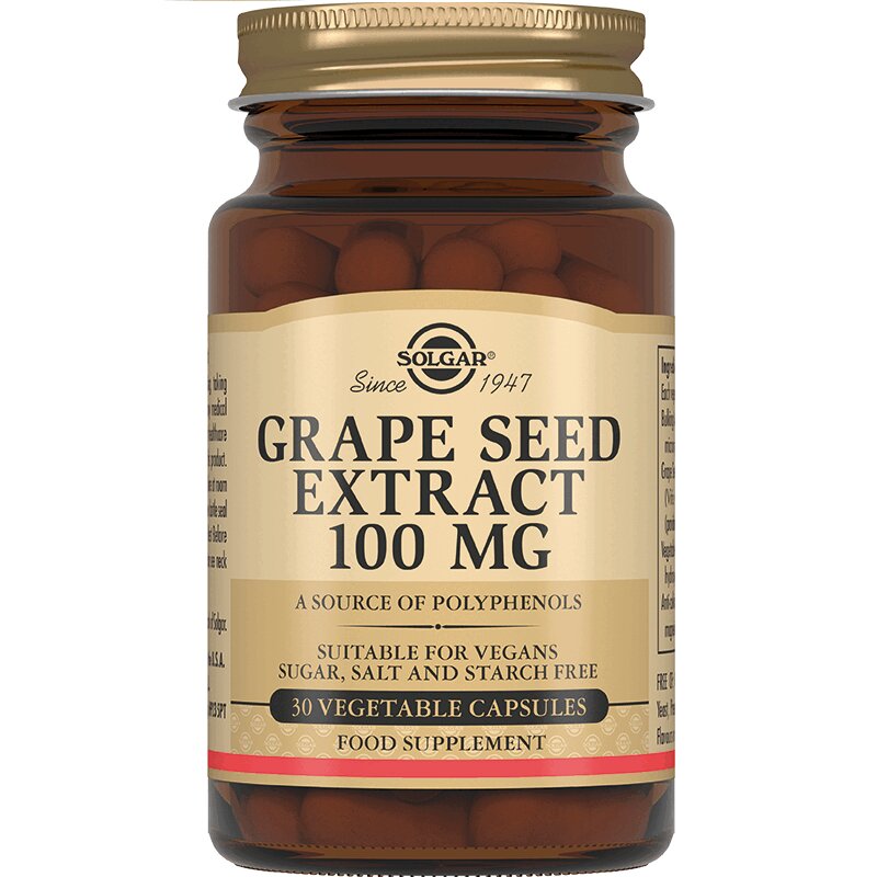 Solgar Экстракт виноградных косточек капсулы 100 мг 30 шт solgar grape seed extract 100 mg экстракт виноградных косточек в капсулах 30 шт