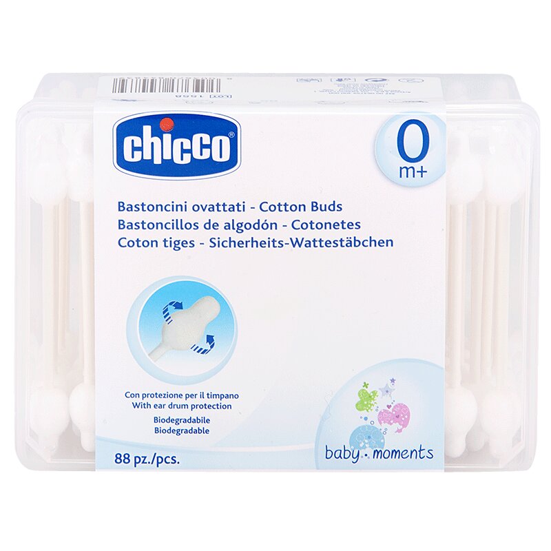 

Chicco Baby Moments Палочки ватные с ограничителем 0+ 88 шт