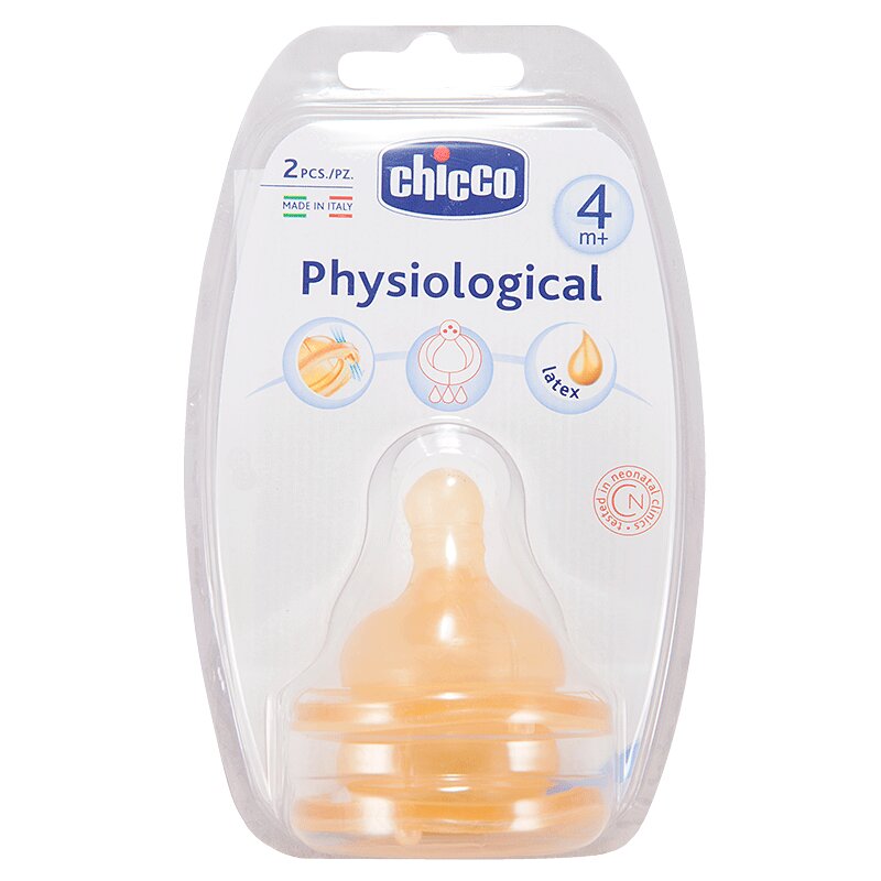 

Chicco Physiological Соска латексная физиологичная 4+ быстрый поток 2 шт