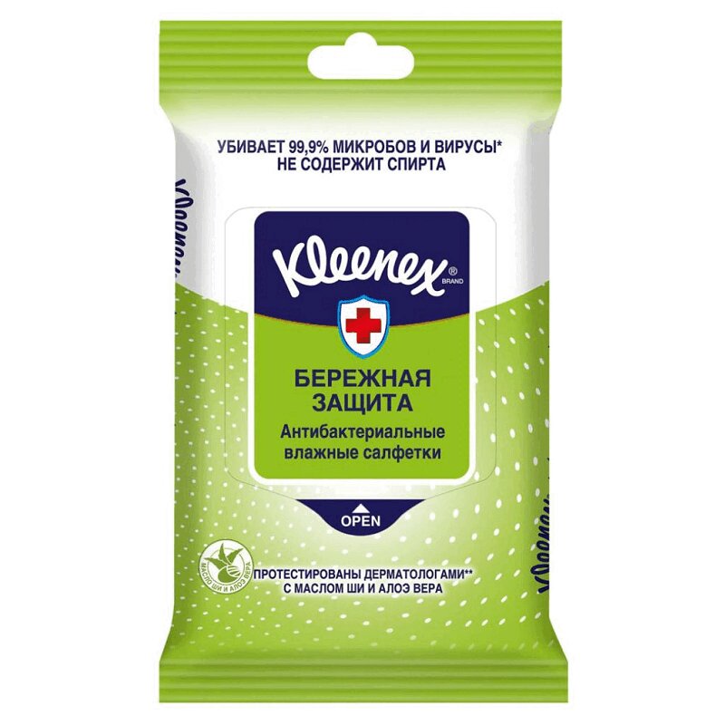 

Kleenex Салфетки влажные антибактериальные Масло Ши-Алоэ 10 шт