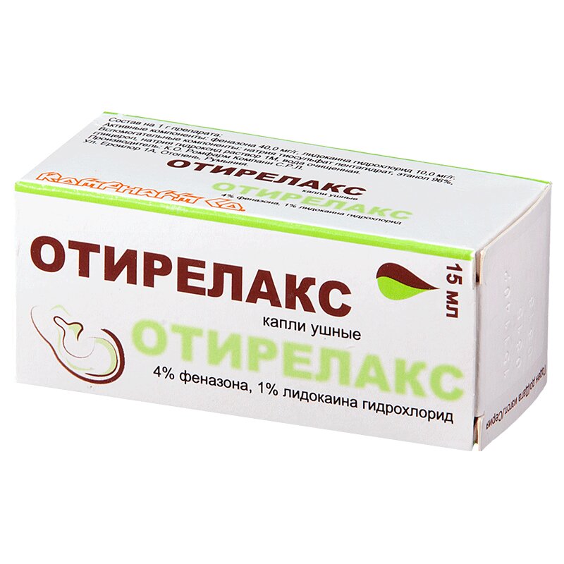 

Отирелакс 1%+4% капли ушные 15 мл