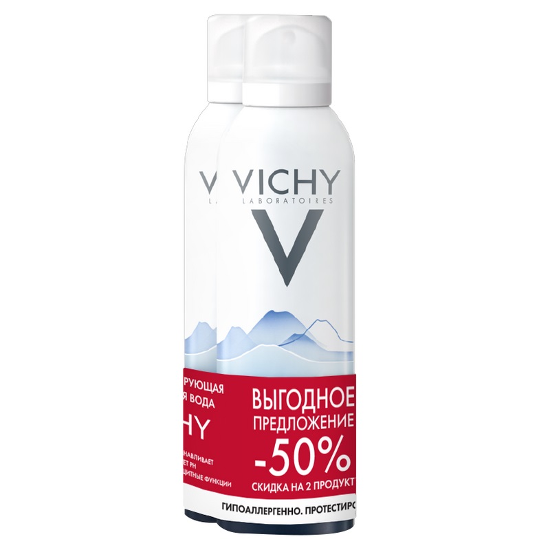 Vichy Термальная вода набор 150 мл*2 скидка 50% на второй продукт vichy набор дезодорант антиперсперант клиникал контрол 96ч 50 мл 2 шт скидка 50% на второй продукт