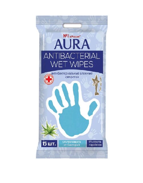 Изображение товара Aura Family Салфетки влажные антибактериальные 15 шт