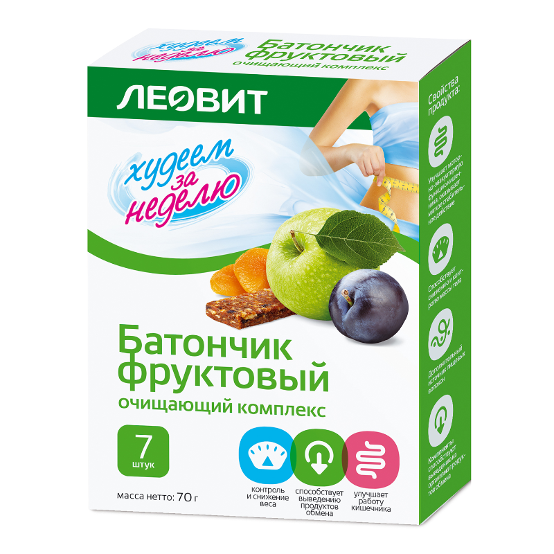 

Леовит Худеем за неделю Батончик фруктовый Очищающий комплекс 7 шт