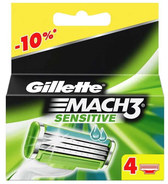 Gillette Мак 3 Сенситив Кассета для бритвенного станка 4 шт сменные кассеты gillette mach3 turbo 8 шт