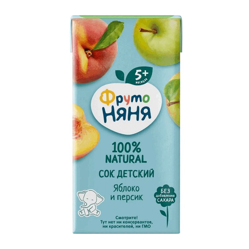 ФрутоНяня Сок с мякотью Яблоко-Персик без сахара 200 мл нектар добрый персик яблоко 1 литр