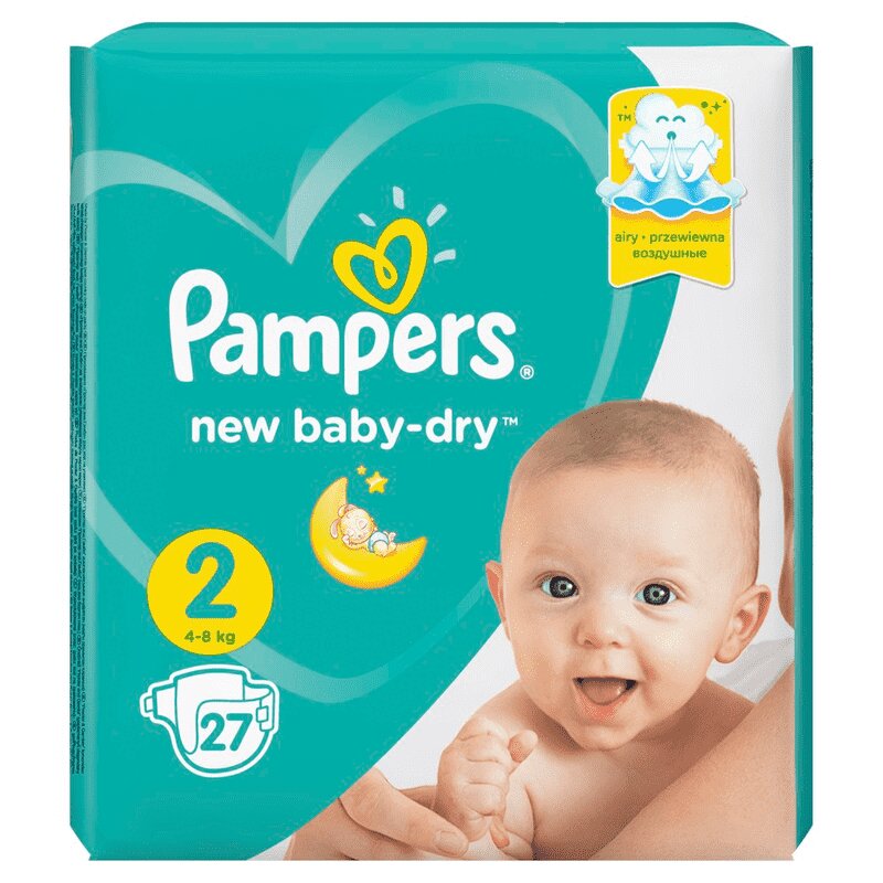 Pampers Нью Бэби Драй Подгузники р.2 (4-8 кг) 27 шт памперс подгузники актив беби драй миди р 3 22