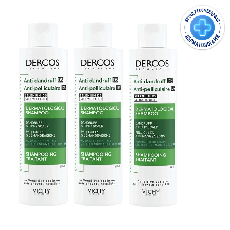 Изображение товара Набор 3Х Vichy Dercos Шампунь-уход интенсивный против перхоти для нормальных и жирных волос 200 мл