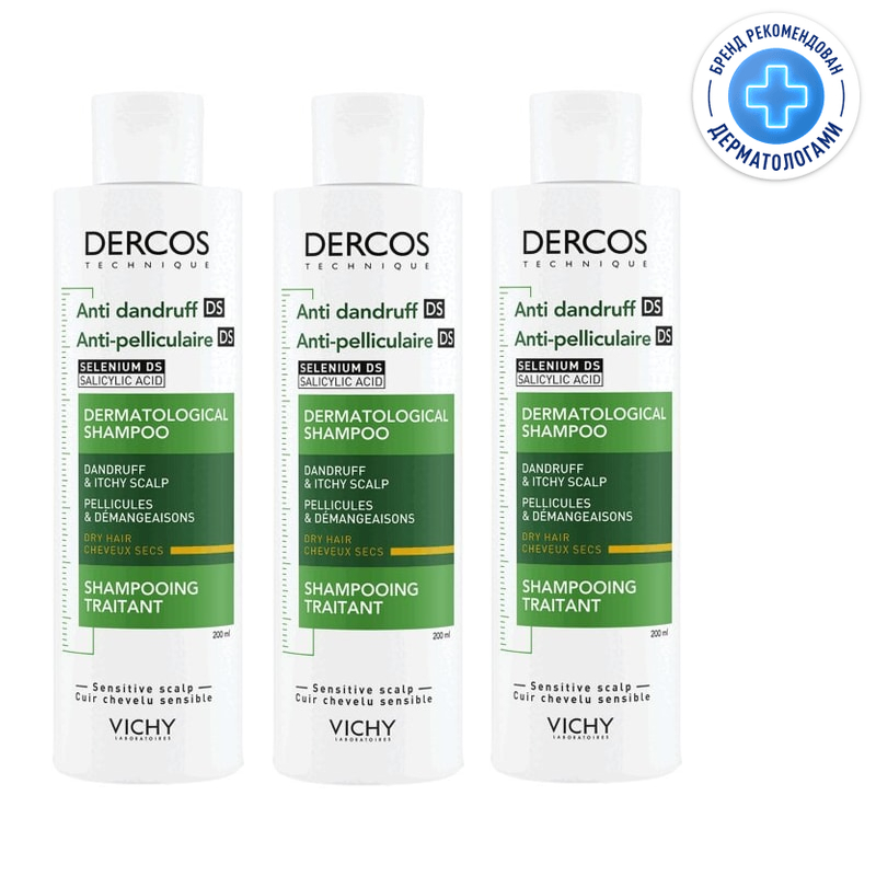 Изображение товара Набор 3х Vichy Dercos Шампунь для сухих волос против перхоти 200 мл