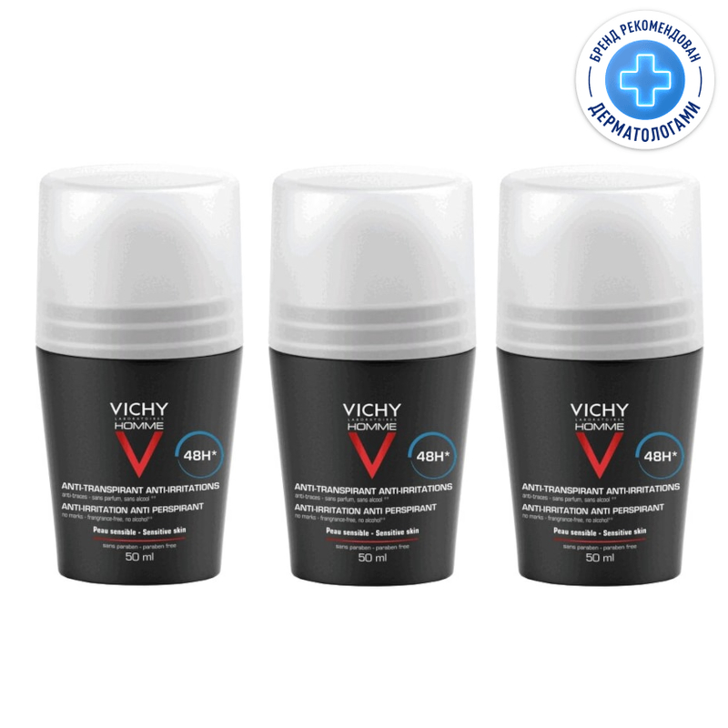 Изображение товара Набор 3Х Vichy Homme Дезодорант-антиперспирант для чувствительной кожи 48 ч
