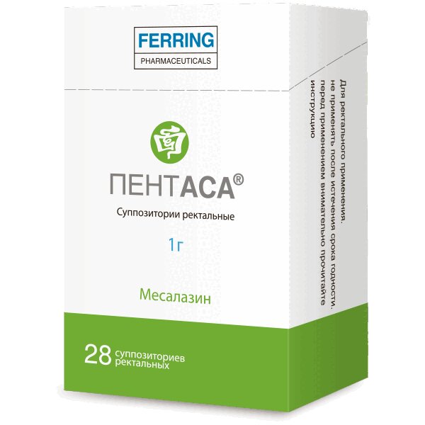 Изображение товара Пентаса 1 г суппозитории ректальные 28 шт - лечение язвенного колита и болезни Крона