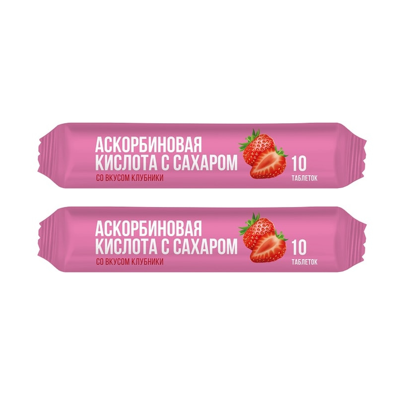 Изображение товара Жевательные таблетки Аскорбинка клубника 2x10 шт — витамин C для иммунитета