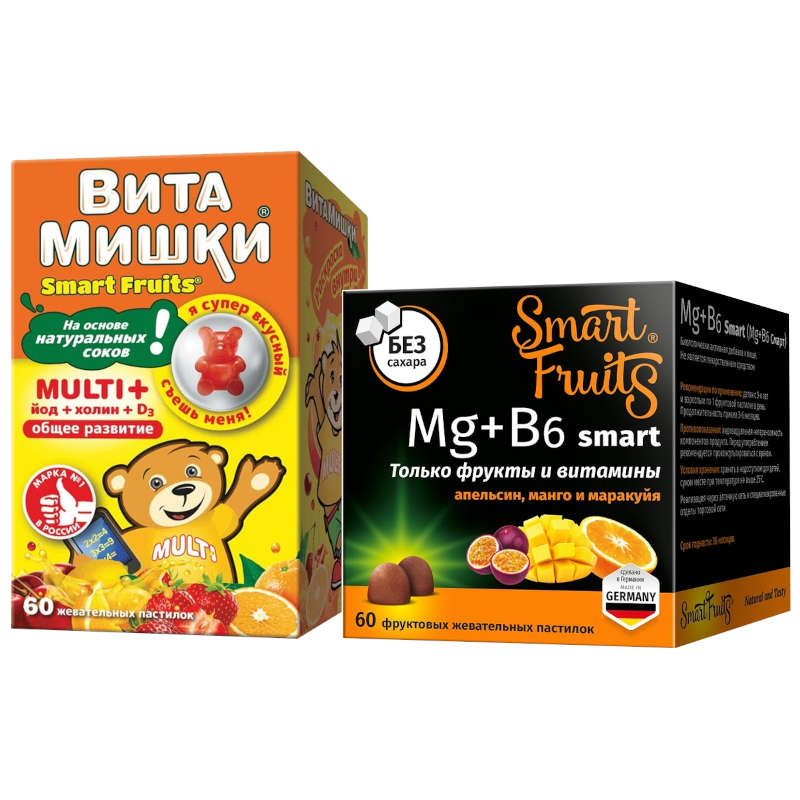 Изображение товара Набор ВитаМишки Multi+ + Smart Fruits Магний+B6 пастилки 60 шт