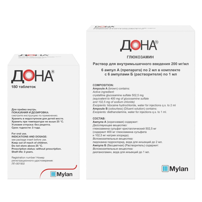 Изображение товара Набор Дона 750 мг таблетки 180 шт + Дона 400 мг раствор для инъекций 2 мл 6 шт