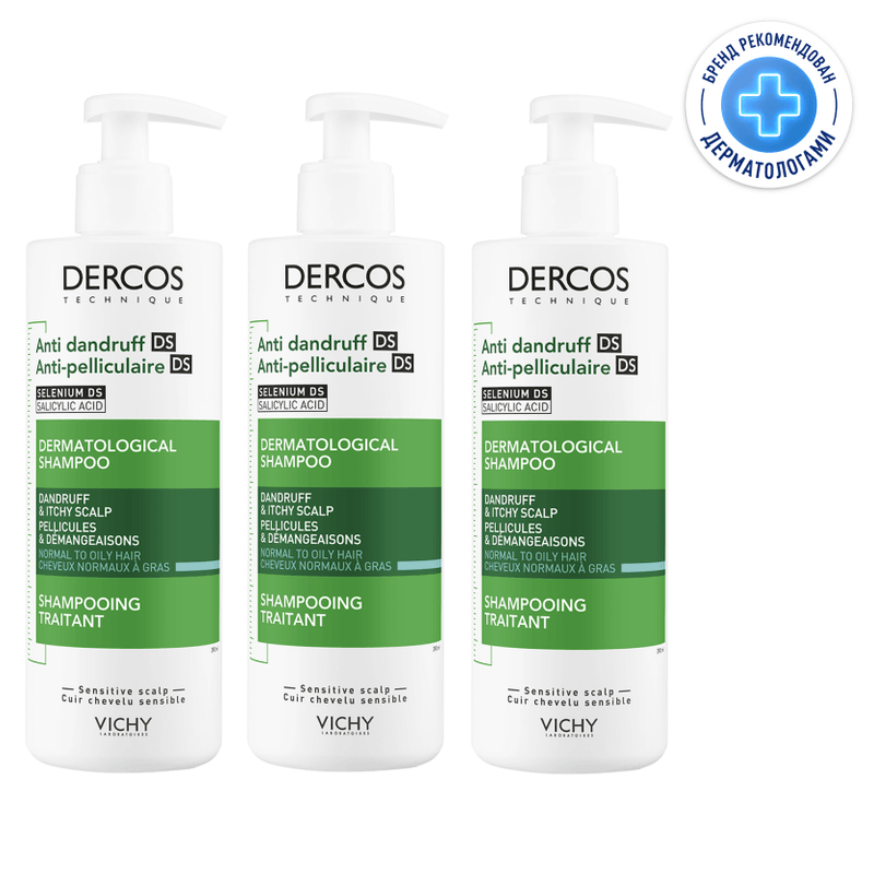 Изображение товара Набор 3X Vichy Dercos шампунь против перхоти 390 мл для нормальных и жирных волос