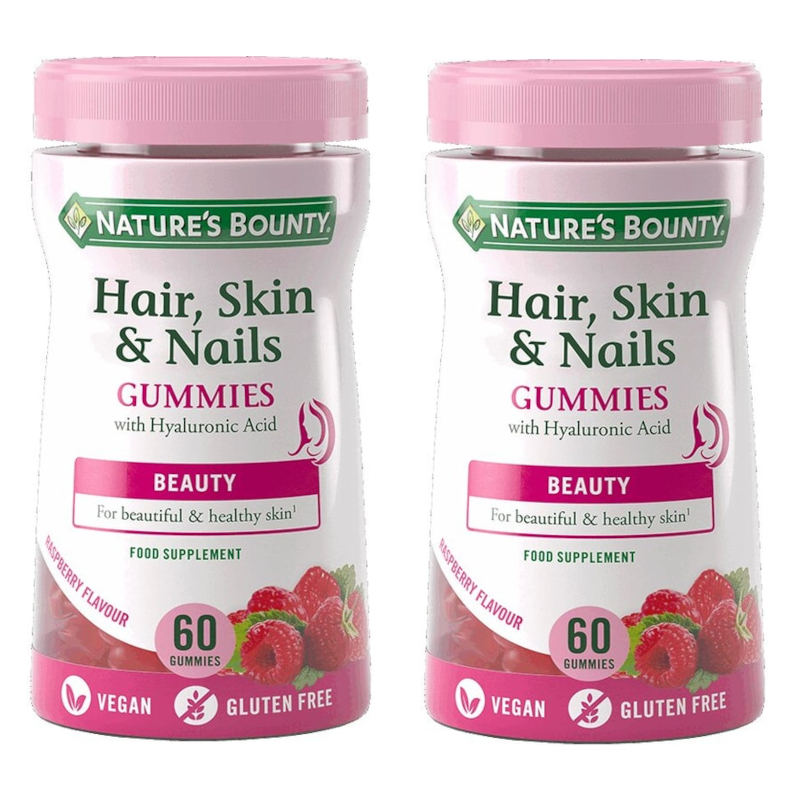 Изображение товара Набор 2Х Nature's Bounty Волосы кожа ногти жевательные пастилки Малина 60 шт