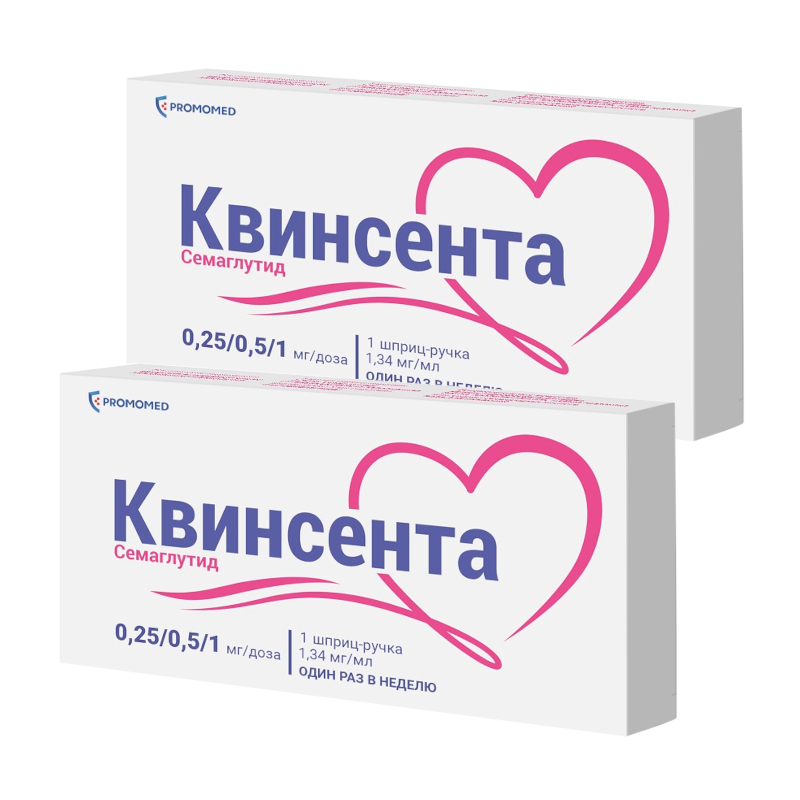 Изображение товара Набор для инъекций Квинсента 0,25/0,5/1 мг, шприц-ручка 3 мл + иглы, подходит для диабета