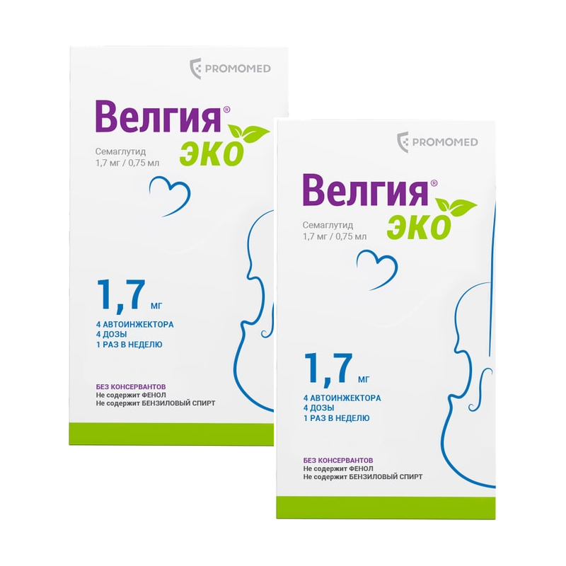 Изображение товара Набор 2Х Велгия Эко 1,7 мг раствор для инъекций шприц-ручка 0,75 мл 4 шт