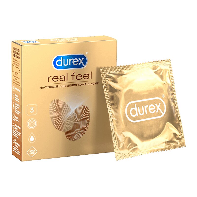 Изображение товара Durex Real Feel Презервативы из синтетического латекса 3 шт — натуральные ощущения без аллергии