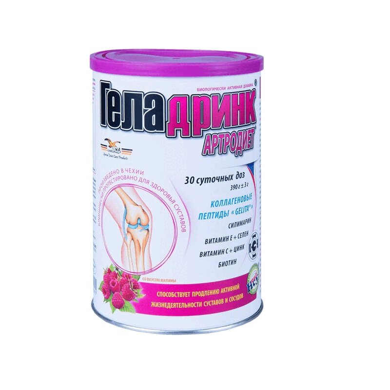 Изображение товара Геладринк Артродиет порошок Малина 390 г для поддержки суставов и здоровья