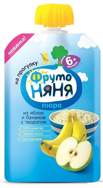 

ФрутоНяня пюре Творог-Яблоко-Банан 90 г пауч