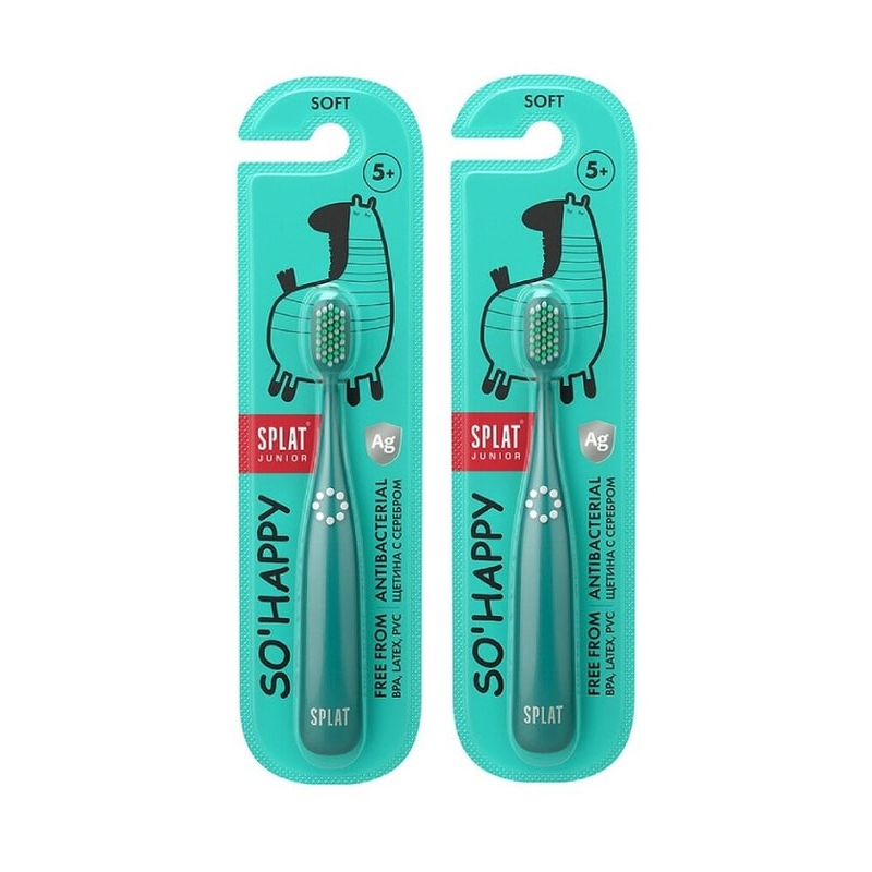 Изображение товара Набор 2Х Splat Junior Мягкие зубные щетки c ионами серебра для детей от 5 лет бирюзовые