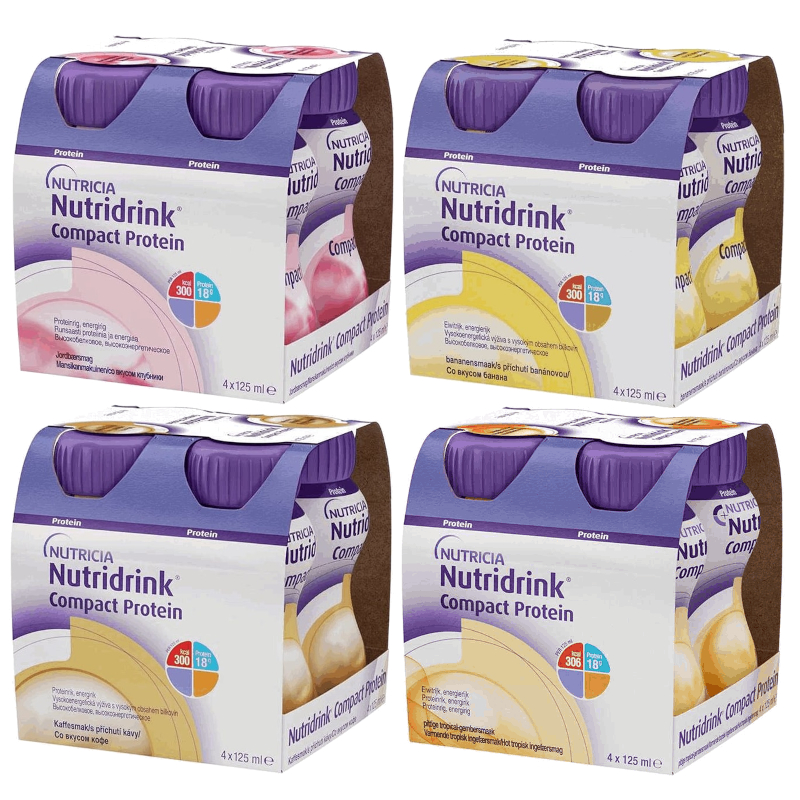 Изображение товара Набор Нутридринк Компакт протеиновые напитки клубника банан кофе имбирь-фрукты 4 шт